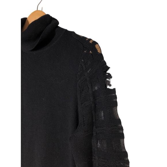 Esteban Cortazar Dress Sheer Lattice Sleeve Knit Turtleneck Sheath Mini Black XL - Picture 7 of 12